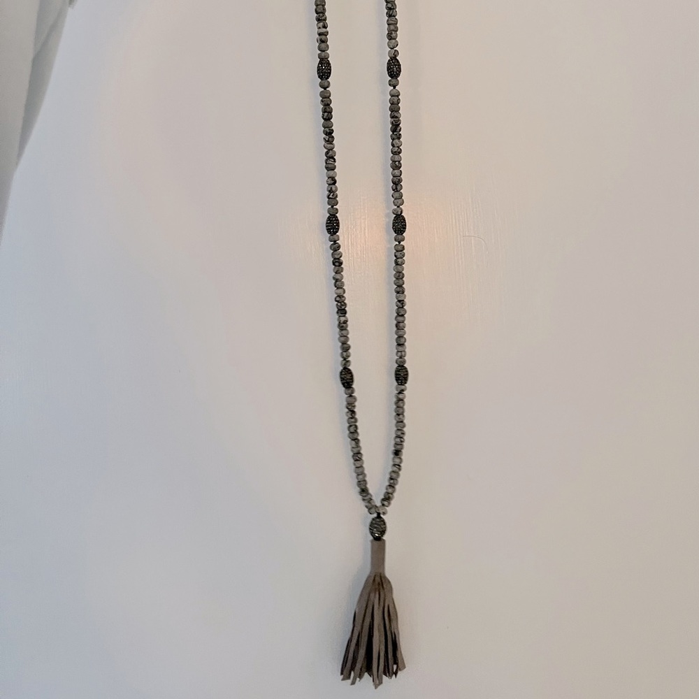 Gray Stone Tassel Necklace